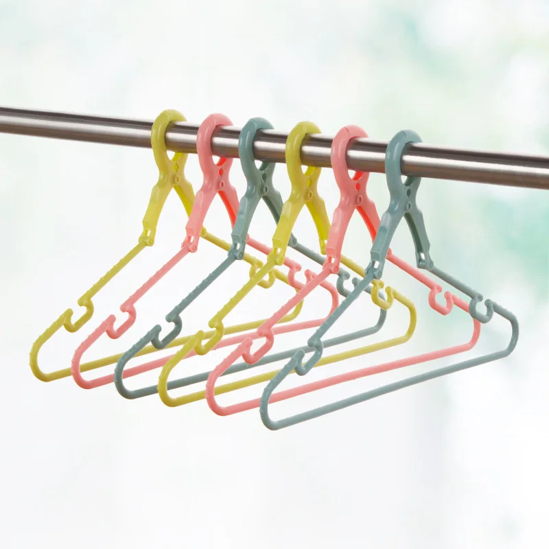 5PC Folding Clip On Clothes Hanger Plastic Drying Rack Windproof Lock
