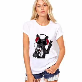 

Wearing Headset Dog Print T Shirt Women Short Sleeve O Neck Loose Tshirt 2020 Summer Women Tee Shirt Tops Camisetas Mujer