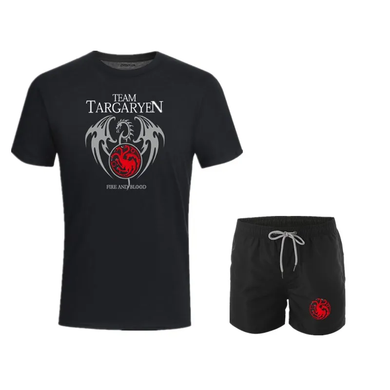 

2019 Game of Thrones Targaryen men T-shirt suit 2 piece casual short sleeve o-neck fashion printed cotton t shirt and shorts