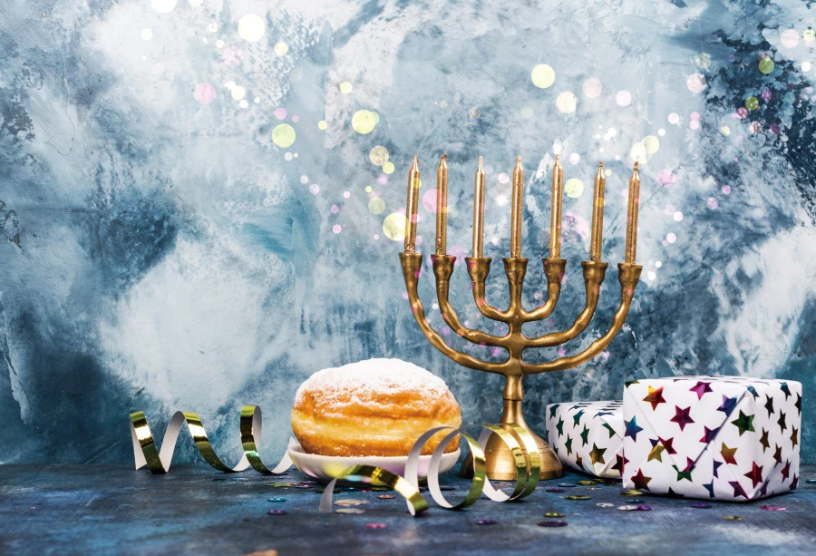 Laeacco Jewish New Year Traditional Holiday Slice Of Bread Candle Gift Polka Dots Party Photo Backdrops Photographic Background