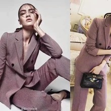 Женские костюмы высокого класса, пиджак и брюки для женщин, удивительный офисный комплект из двух предметов, элегантный тонкий укороченный топ и женские брюки uit