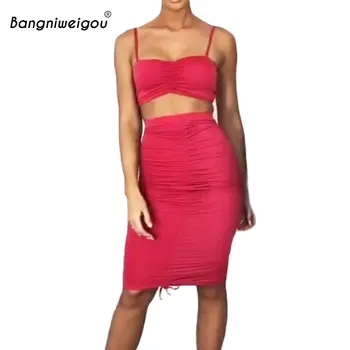 

Bangniweigou Camisole Top Skirt Set 2 Piece Autumn Winter Bodycon Shirred Top & Pleat Skirt Women Adjustable Matching Sets Pink