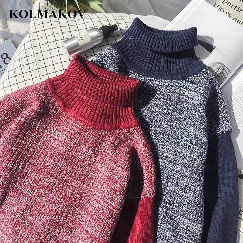 ^Cheap KOLMAKOV New 2019 Men's Brand Sweater Men/Women Pullovers Turtleneck Colored Wool Sweaters Dress Spring Knitting Mens Sweater