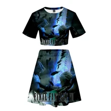 Final Fantasy/костюм с короткой юбкой,, 2 футболки с короткими рукавами и платье Дорис, костюм, 2 предмета, Новые повседневные комплекты высокого качества