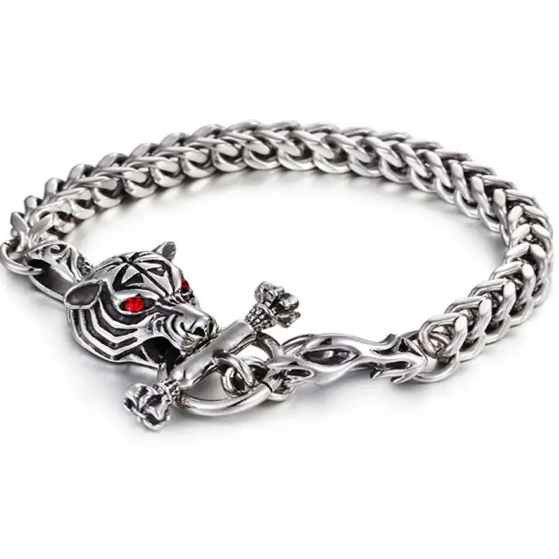 

Vintage Punk 316L Stainless Steel Tiger Bracelets For Men Jewelry Twisted Cable Crystal Bangle Mens Accessories Jungle Jewelry