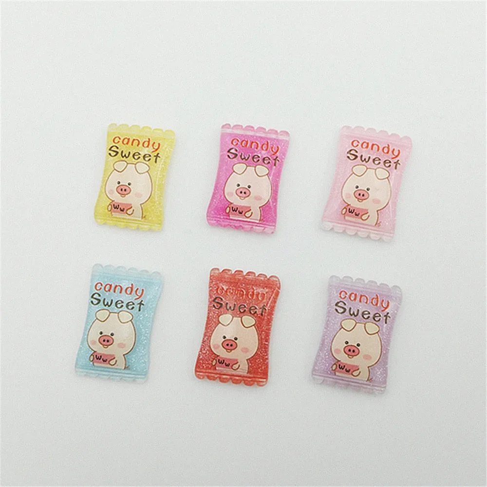 

10pcs Gliter Kawaii Cartoon Candy Resin Flat back Cabochons for Hair Bow Center Scrapbooking DIY For Phone Decoration