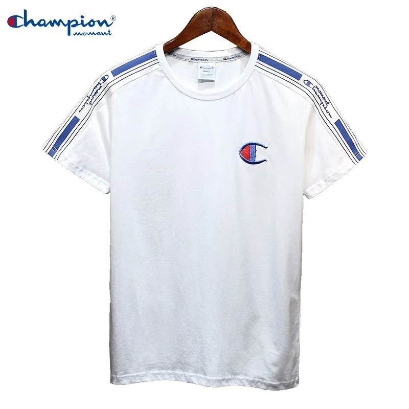 

Champion Moment New Tide Brand Shirt 100% Cotton t shirt Men And Women Couple t-shirt Letters Embroidery Brand Short Sleeve