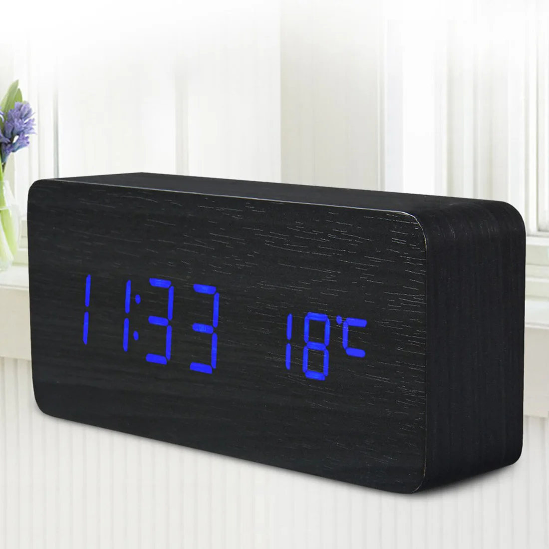 Деревянный светодиодный Будильник температура электронные часы управление звуками цифровой светодиодный дисплей Настольный Календарь настольные часы