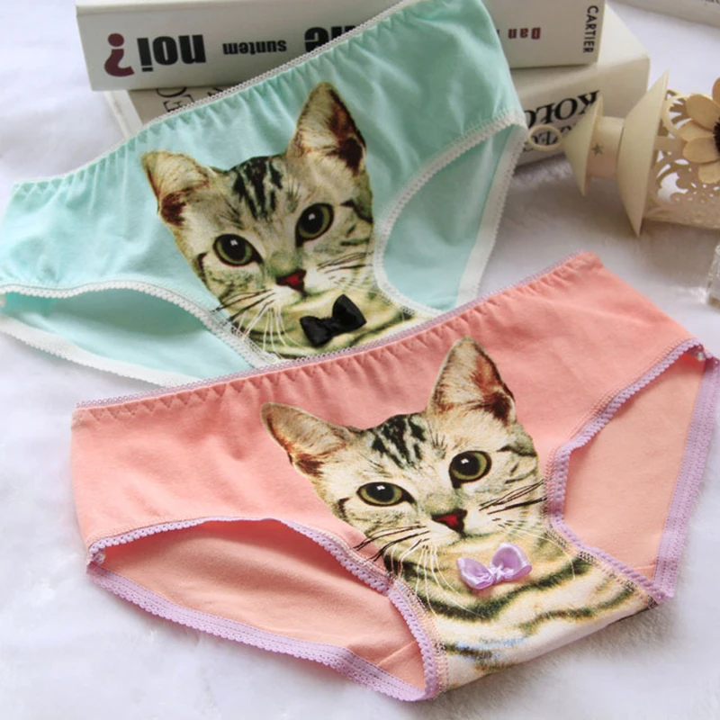 2016 Fashion Underwear Женщин Горячей Продажи Трусики Хлопок 3D Напечатаны Кошка Трусы Underwear для Подарка Белье Intimates