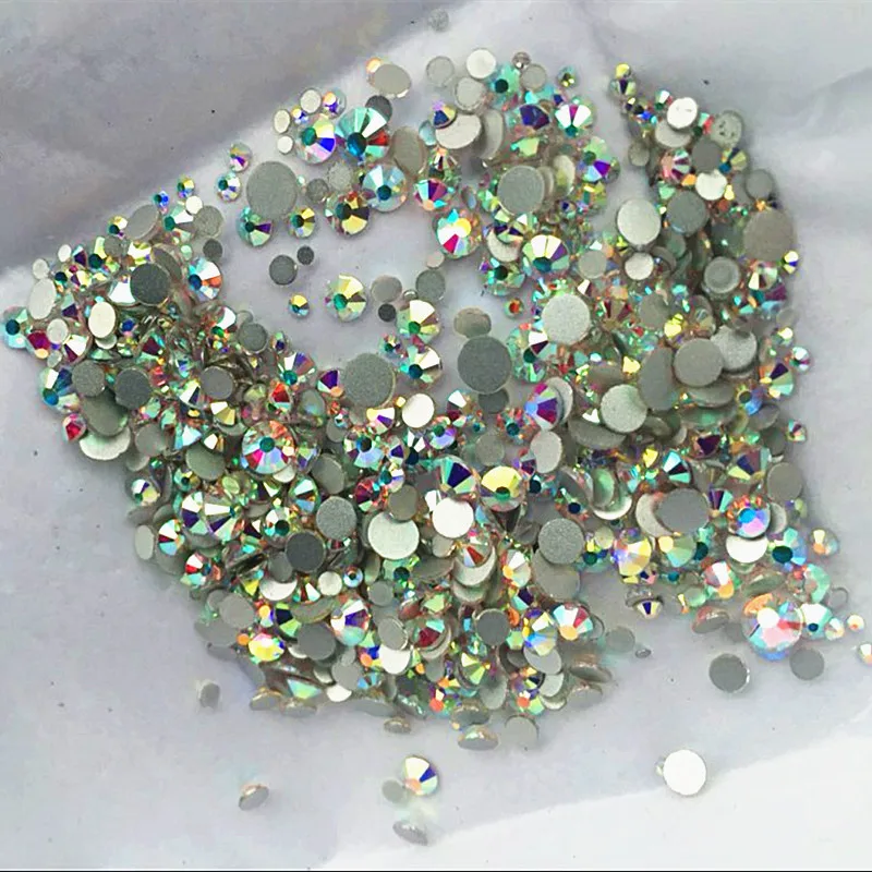  High quality 1000PCS Mix Sizes Crystal Clear AB Non Hotfix Flatback Nail Rhinestones For Nails 3D N