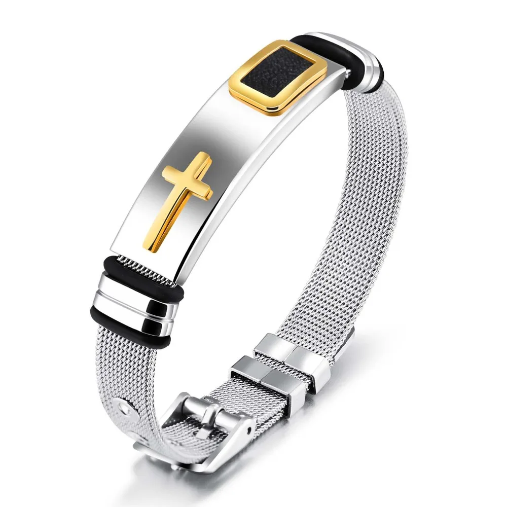 

Drop Shipping Fashion Cross Bracelet for Men Women Punk Rock Stainless Steel Cross Jesus Bracelet Men Wristband Jewelry