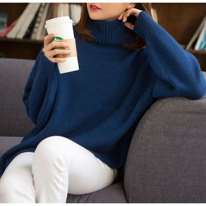 

Autumn and winter new cashmere sweater female high collar loose sweater pullover wool sweater