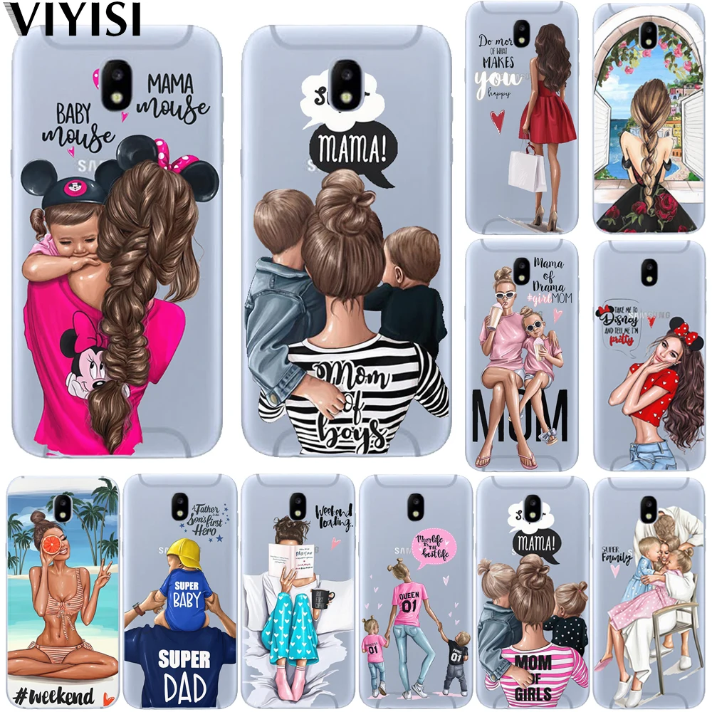 

Fashion Luxury Black Baby Mom Girl Brown Family Hair Etui Case For Samsung Galaxy A7 2018 case A6 A8 A5 A3 A9 2016 2017 Coque