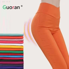 {Guoran} Women High Stretch Leggings Plus Size High Waist Female Skinny Pencil Pants Candy Color 2016 Summer Lu Leggings Ladies