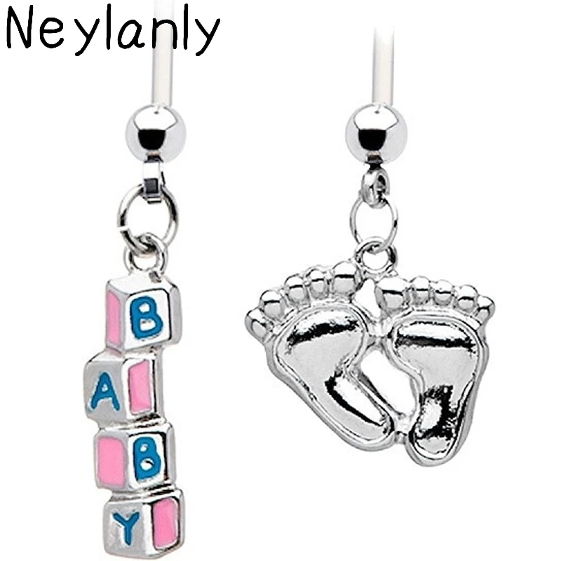 

1PC Fashion Surgical Steel Women Pregnant Belly Button Rings Charm Piercing Navels Dangle In Baby Feets Piercings Body Jewelry