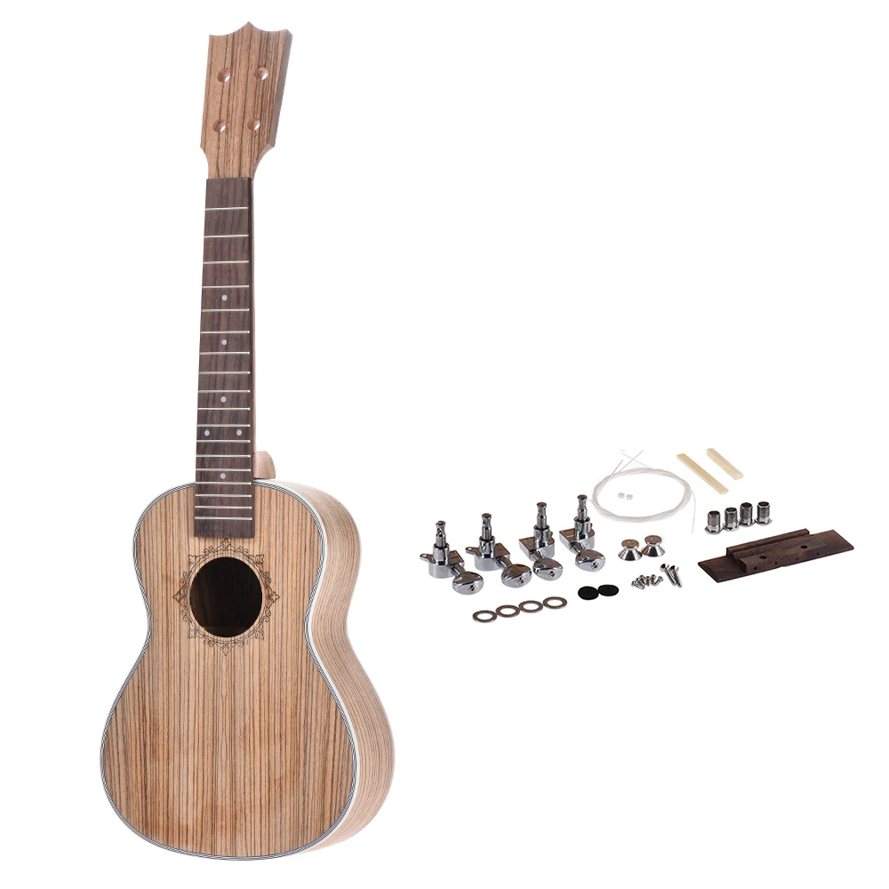 

DIY 23in Concert Ukelele Ukulele Hawaii Guitar Kit Wood Body Rosewood Fingerboard with Pegs String Bridge Nut