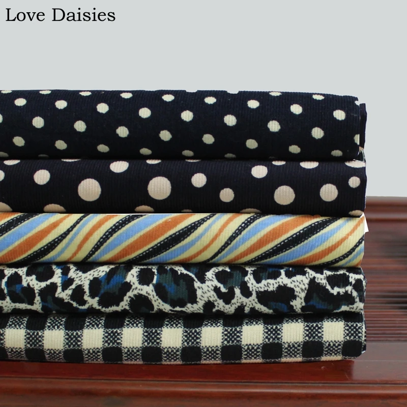 

100% Cotton BLACK DARK BLUE Polka Dot Stripe Blue Leopard Check slim Corduroy soft fabric for Apparel Handwork Dress Shirt Pants