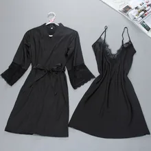 Модная сексуальная горячая Распродажа, Женская Сексуальная атласная Модная кружевная Лоскутная Пижама на бретельках, халат с длинными рукавами и без рукавов, комплект, горячая Распродажа