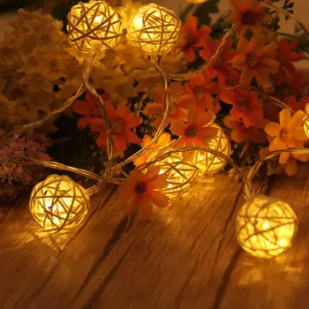 

1.5M 10 LED Rattan Ball LED String Lights Battery Powered Decorative Fairy Lights for Christmas Wedding Decoration