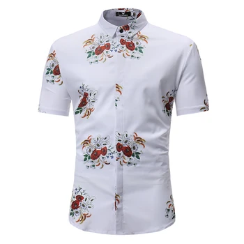 

Brand 2018 Fashion Male Hawaiian Shirt Short-Sleeves Tops Casual Flower Print Mens Dress Shirts Slim Men Shirt M-XXXL