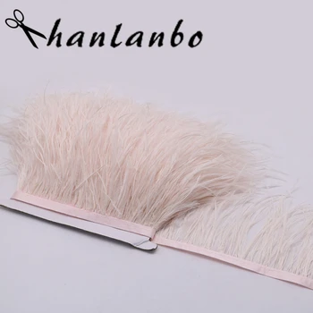 

10-15cm high quality 5meter dyed skin pink ostrich feather trims fringe natural ostrich feather trimming for skirt dress costume