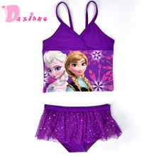 Летняя пляжная одежда для девочек, Раздельный купальник из двух предметов, купальный костюм Эльзы и Анны, купальный костюм Infantil, бикини для девочек, купальный костюм, От 3 до 9 лет