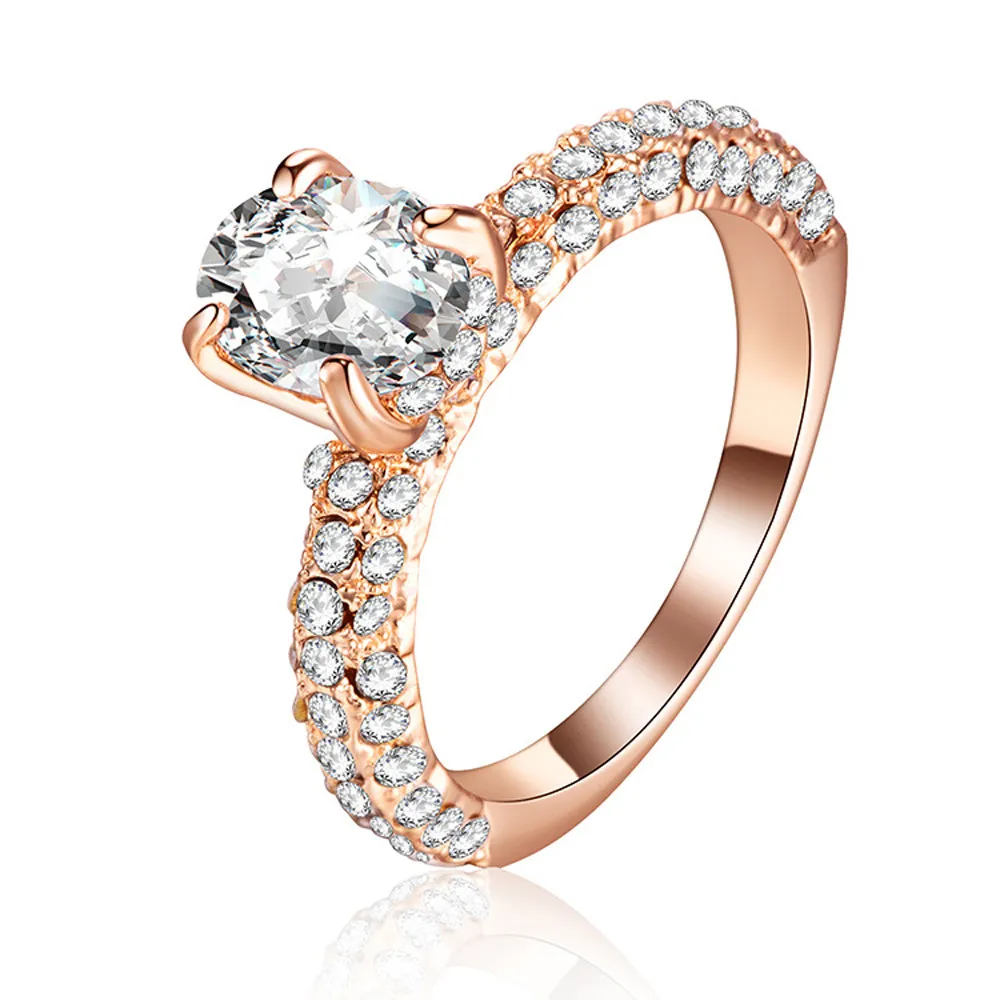 Rose Gold Charm Wedding Rings For Women Ladies Shiny WHITE Opal