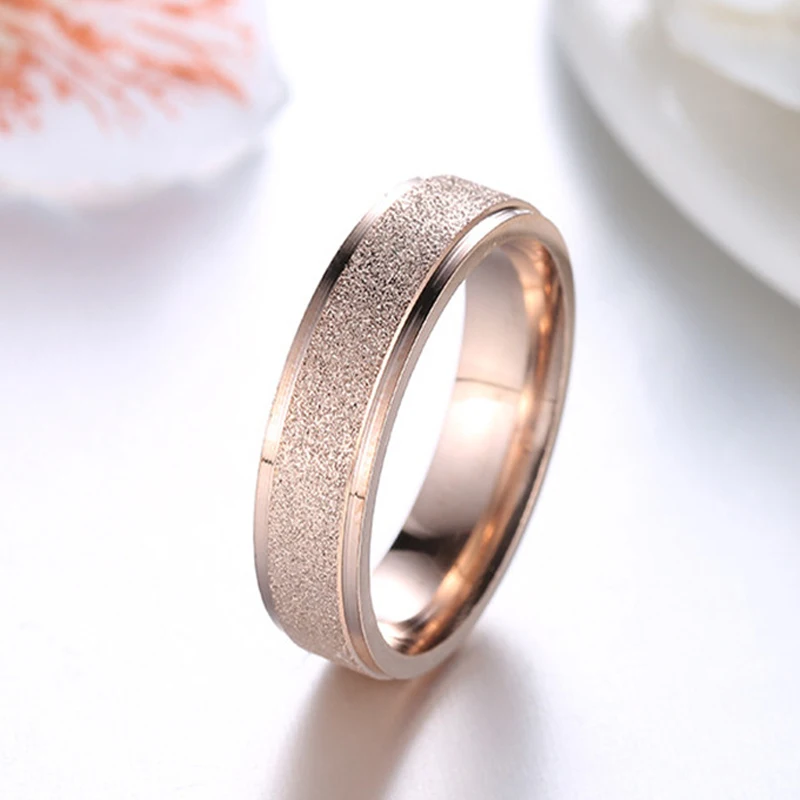 Stainless Steel Frosted Ring for Women Couple Wedding Band Ring White Gold Rose Gold Black Fashion Jewelry