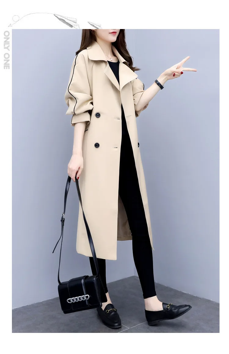 Trench Coat for Women Streetwear Double Breasted Turn-down Collar Spring/Autumn Coat Women's Overcoat with Pocket