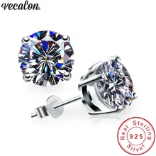 Vecalon Классическая 4 серьга с когтями 3ct Sona AAAAA Циркон 925 пробы Серебряные вечерние серьги-гвоздики для женщин модные ювелирные изделия