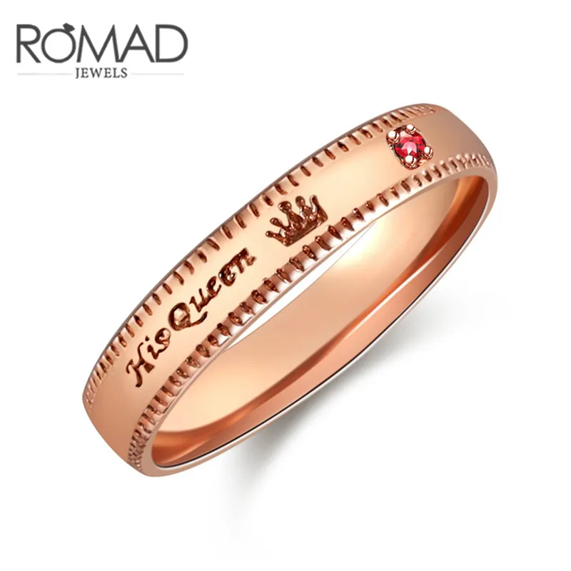 Best Her King his Queen Couple Rings with Red Crystal for Women Men Best Gift Rose Gold Color