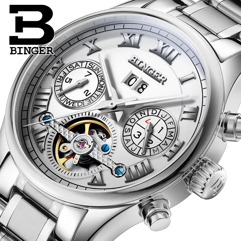 Switzerland BINGER мужские часы роскошный бренд Tourbillon sapphire светящиеся