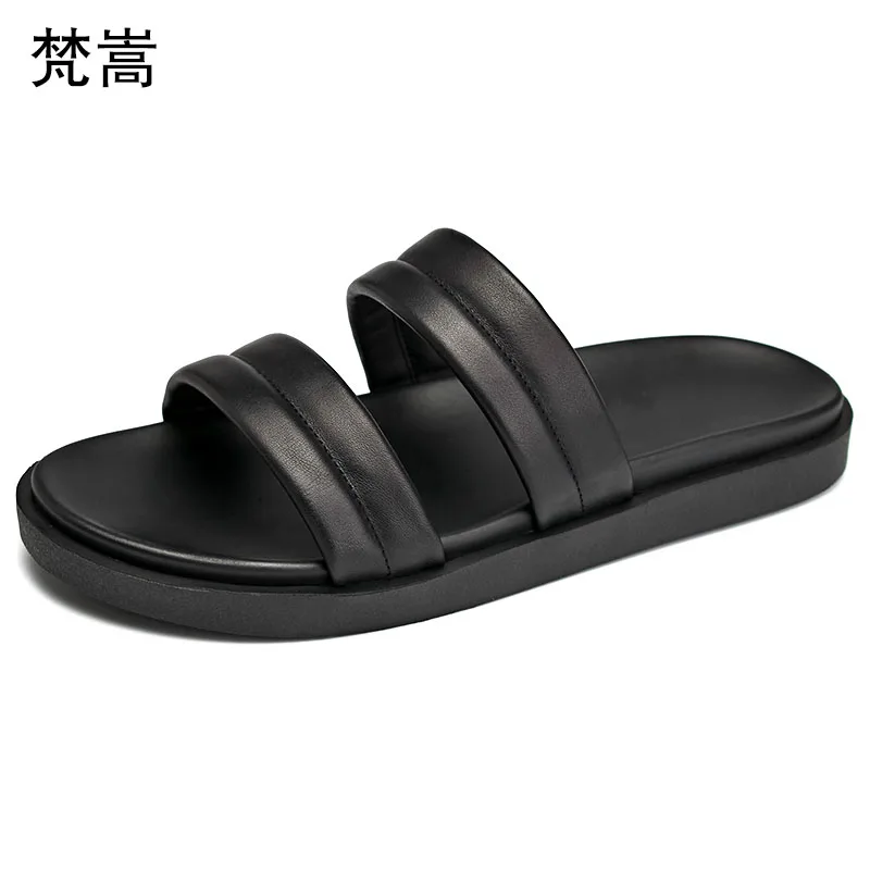 

Genuine Leather slippers mens roman sandals summer beach shoes outdoor fender summer men genuine leather slippers cowhide