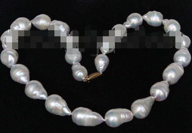 

N1330 natural 21mm baroque white green Reborn keshi pearl necklace 14K NEW