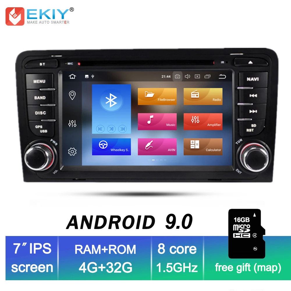 EKIY 7'' IPS Octa Core Android 9.0 2 Din Car Multimedia Player Car Radio DVD For Audi A3 S3 GPS Navigation Bluetooth Wifi 4G 32G