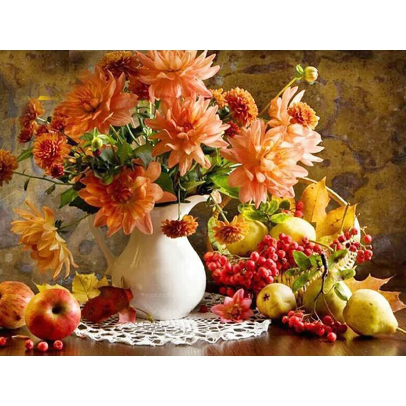 

Full Drill Round Diamond 5D DIY Diamond Painting Embroidery Cross Stitch "Flowers&fruits" Rhinestone Mosaic Paintings Oil