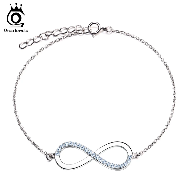 ORSA JEWELS AAA Блестящий австрийский CZ бесконечный дизайн серебряный цвет браслет для женщин/влюбленных модное ювелирное изделие подарок OB41