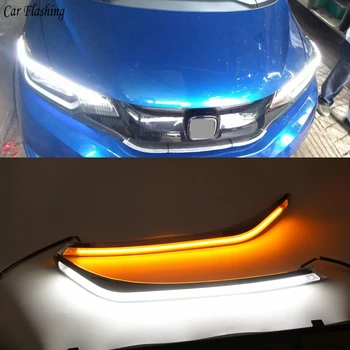 

Car flashing 2PCS LED For Honda Fit Jazz 2015 2016 2017 2018 Daytime Running Light Turn Signal Car Headlight Eyebrow Decoration