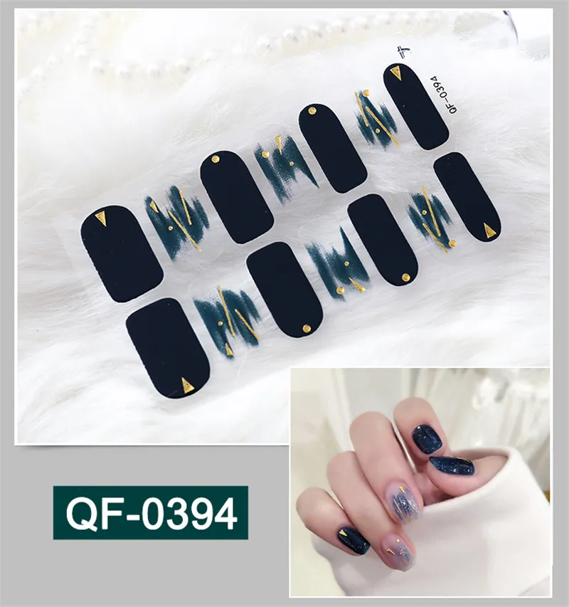 

14tips/set Beauty Full Cover Nail Sticker Wraps DIY Nail Art Decals Plain 3D Stickers Self Adhesive Waterproof Nail Stickers