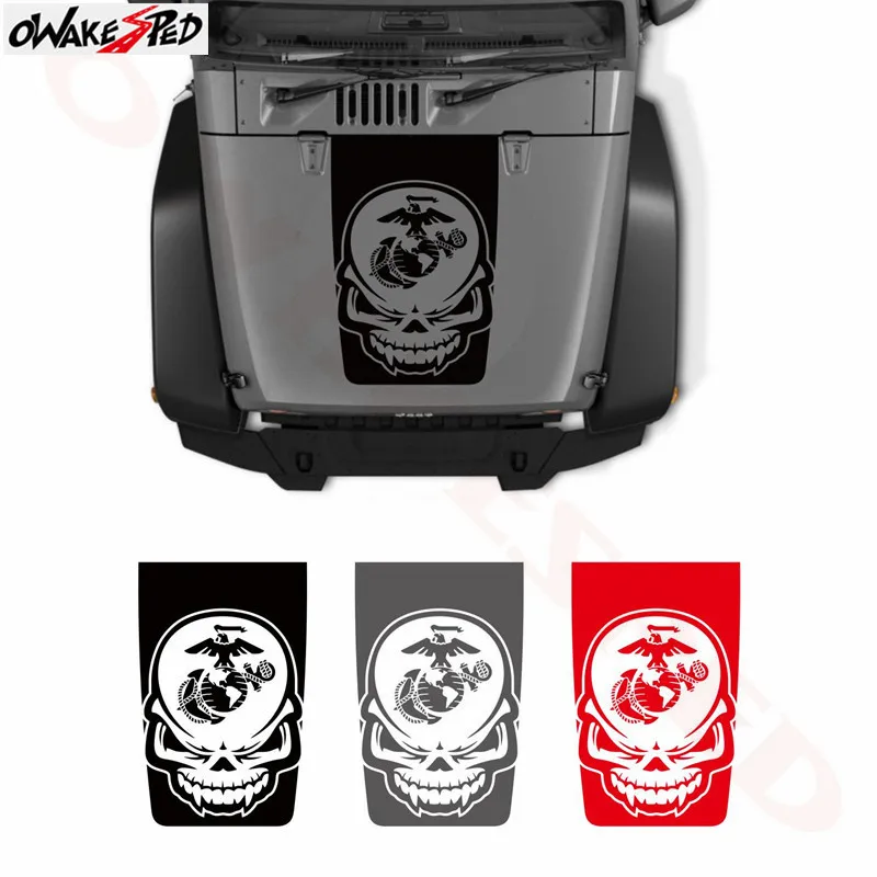 

Skull Marines Globe & Anchor Graphics Sticker Car Hood Decor Stickers For Jeep Blackout Cover Engine Accessories Vinyl Decal