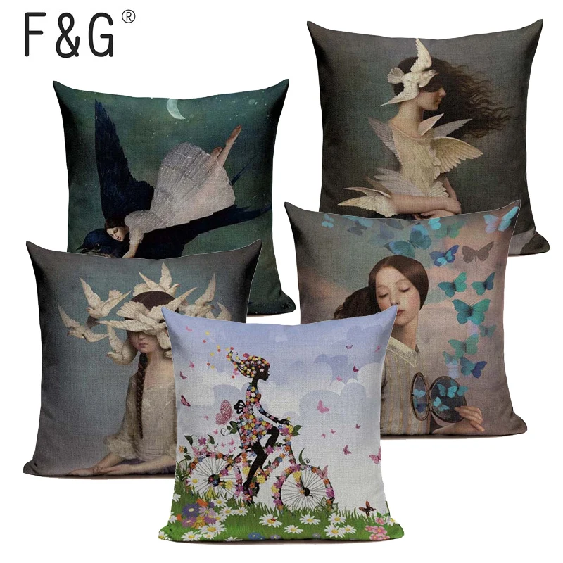 

Urban Fashion Bird Flowers Girls Cushion Cover Home Decor Sofa Chair Car Decoration Pillow Case Cover Almofada Cojines 45x45cm