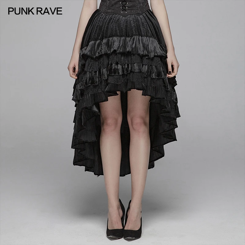 

PUNK RAVE Women's Gothic Dark Embossed Velvet Irregular Half Skirt Party Club Halloween Stage Performance Elegant Women Skirts