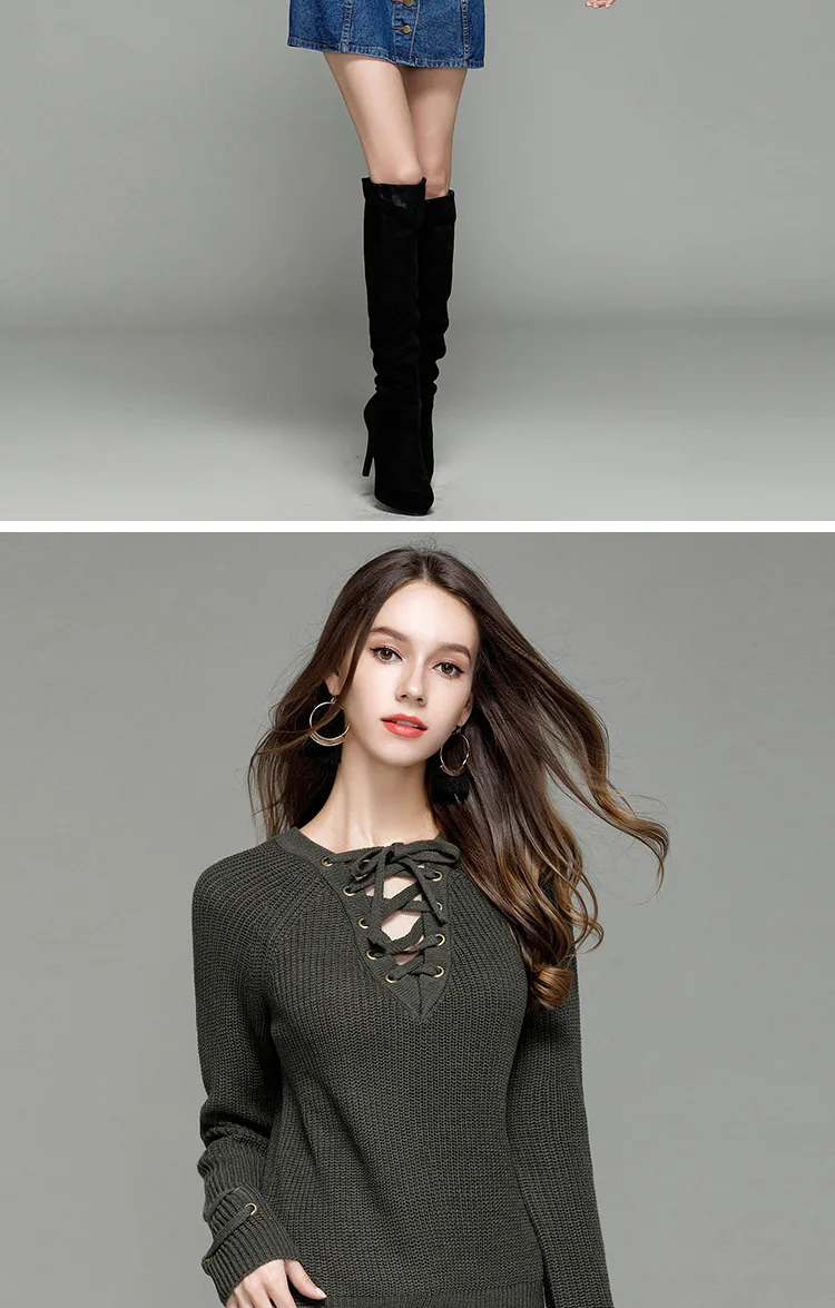 2017 autumn new fashion suit sweater women Europe and the United States sexy V collar with knitted bottoming shirt (13)