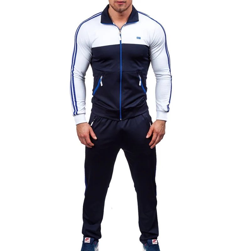 ZOGAA 2018 Mens 2 Piece Sets New Brand Color Block Sweatsuit For Men Casual Tracksuit Men Zipper Slim Fit Male Sports Suit