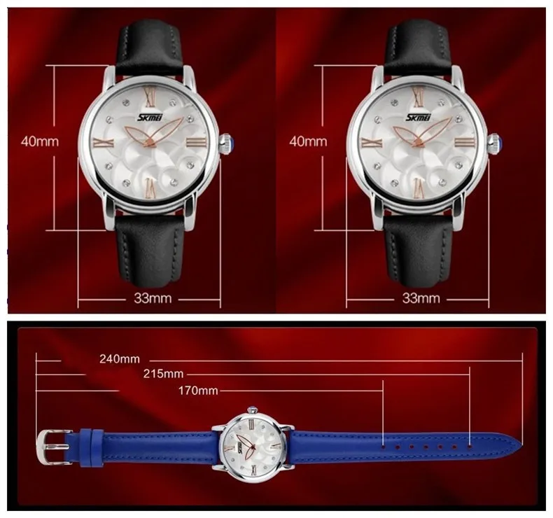 SKMEI модные повседневные кварцевые женские часы кожаный ремень роскошь Фирменные женские часы Цветочные циферблаты 30 м