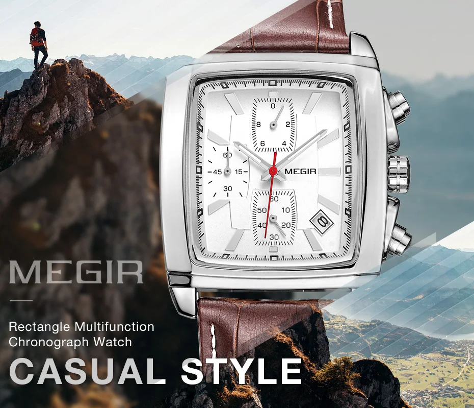 MEGIR, официальные кварцевые мужские часы, часы из натуральной кожи, мужские часы с хронографом, мужские часы для мужчин, студентов 2028