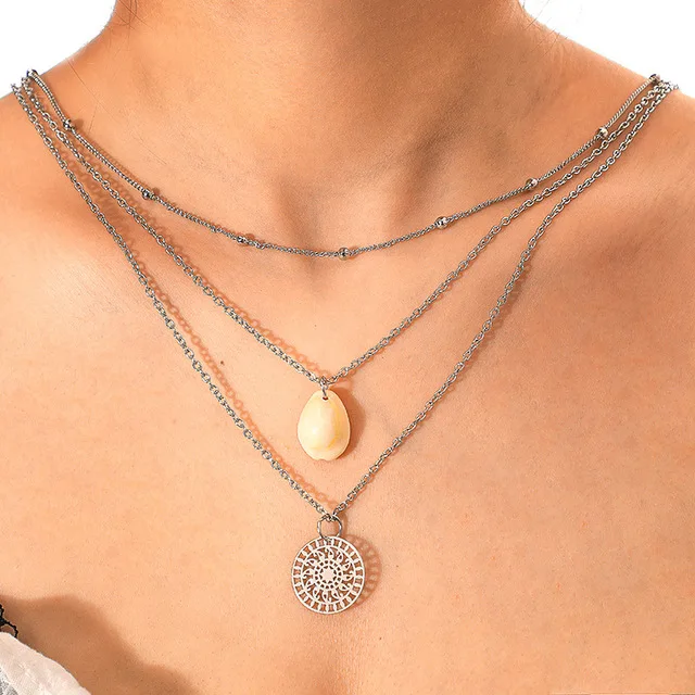 

FAMSHIN Boho Fashion Multi layer Gold Silver Color Conch Shell Pendants Necklace For Women Ocean Seashell Beach Necklace Jewelry