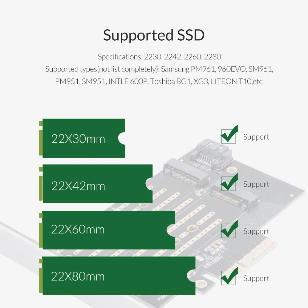 ORICO PCI-E Express M.2 M B ключ интерфейс SSD M.2 NVME к PCI-E 3,0X4 Gen3 Конвертация карты Поддержка 2230-2280 размер супер скорость карты