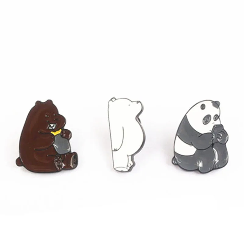 

Animal Cartoon Pin Bare Bears Cute Grizzly Panda Ice Bear Denim Enamel Pins Kawaii Lapel Brooches Badges Fashion Gifts