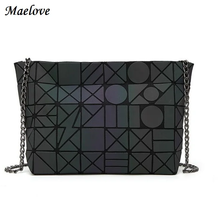 Maelove2017Women bag Geometry handbag shoulder bag Hologram luminous baobao bag famous logo inside laser silver Free